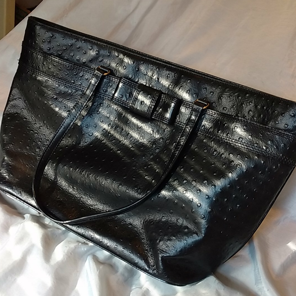 Kate spade TOTE EUC black ostrich - Picture 4 of 9